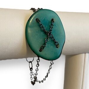 Shell Bracelet Button Style Gunmetal Hardware Double Chain